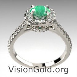 Emerald Engagement Ring In 18K Gold With Brilliant Diamonds 1086