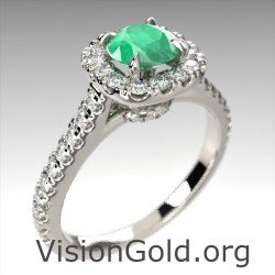 Emerald Engagement Ring In 18K Gold With Brilliant Diamonds 1086