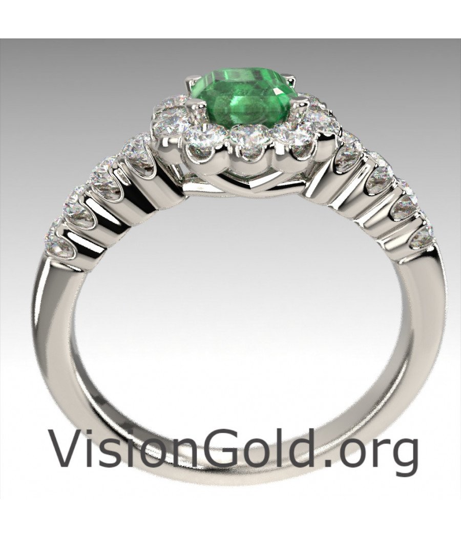Platinum Engagement Ring With Emerald And Diamonts 1087
