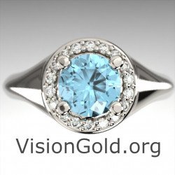 Aquamarine White Gold 18k Engagement Fine Ring 1059