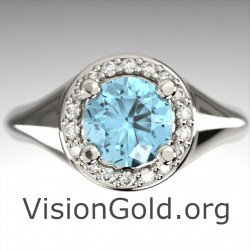 Monolithischer Ring aus Weißgold mit Aquamarin|Schmuck mit