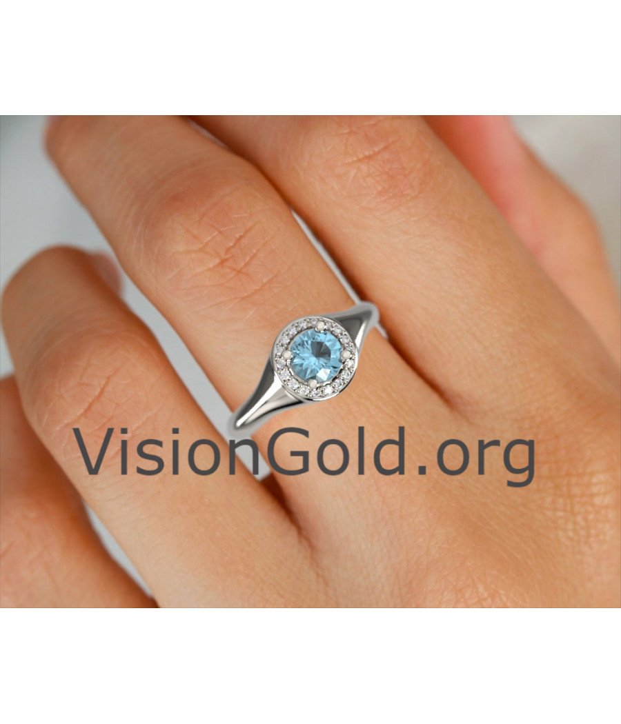 Aquamarine White Gold 18k Engagement Fine Ring 1059