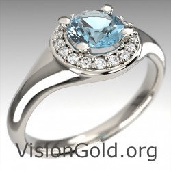 Λευκοχρυσο Μονοπετρο Δαχτυλιδι Με Ακουαμαρινα|Κοσμηματα Με