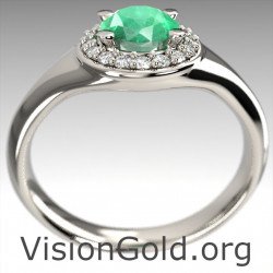 Οικονομικο Λευκοχρυσο Μονοπετρο Δαχτυλιδι Με Σμαραγδι Και