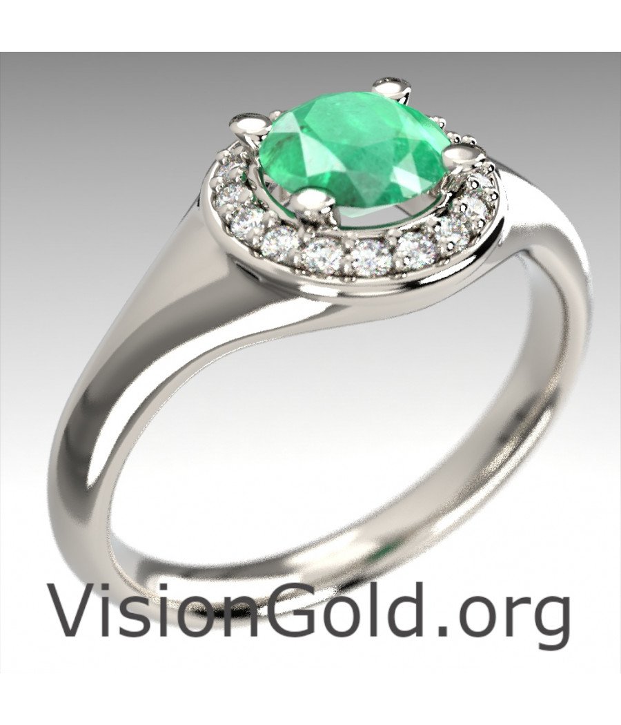 Affordable White Gold Emerald And Brilliant Diamond Solitaire