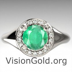 Οικονομικο Λευκοχρυσο Μονοπετρο Δαχτυλιδι Με Σμαραγδι Και