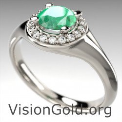 Οικονομικο Λευκοχρυσο Μονοπετρο Δαχτυλιδι Με Σμαραγδι Και
