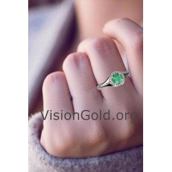 Affordable White Gold Emerald And Brilliant Diamond Solitaire
