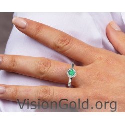 Alternative Weißgold 18K Monostone Ring mit Smaragd und