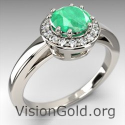 Альтернативное кольцо из белого золота 18 карат с изумрудом и бриллиантом для свадебного предложения 1049