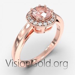 Альтернативное кольцо с одним камнем, морганитом и бриллиантами классической огранки 1049