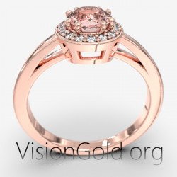 Εναλλακτικό μονόπετρο δαχτυλίδι με μοργκανιτη και μπριγιάν