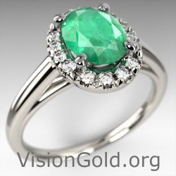 Anillo de diamante brillante y esmeralda|Visiongold® Emerald Jewelry 1163