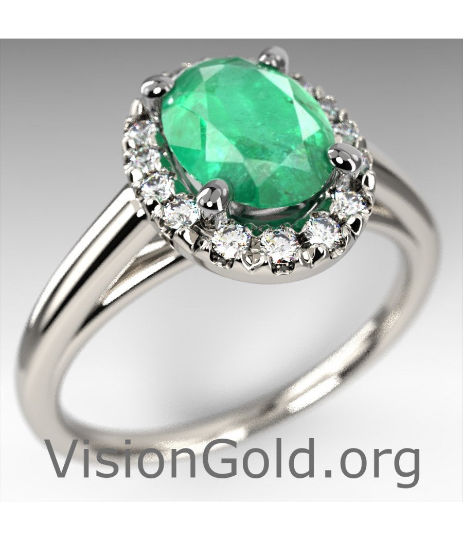 Emerald And Brilliant Diamond Ring|Visiongold® Emerald Jewelry