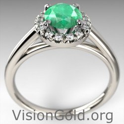 Emerald And Brilliant Diamond Ring|Visiongold® Emerald Jewelry