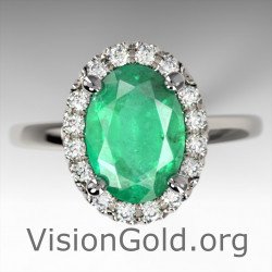 Emerald And Brilliant Diamond Ring|Visiongold® Emerald Jewelry