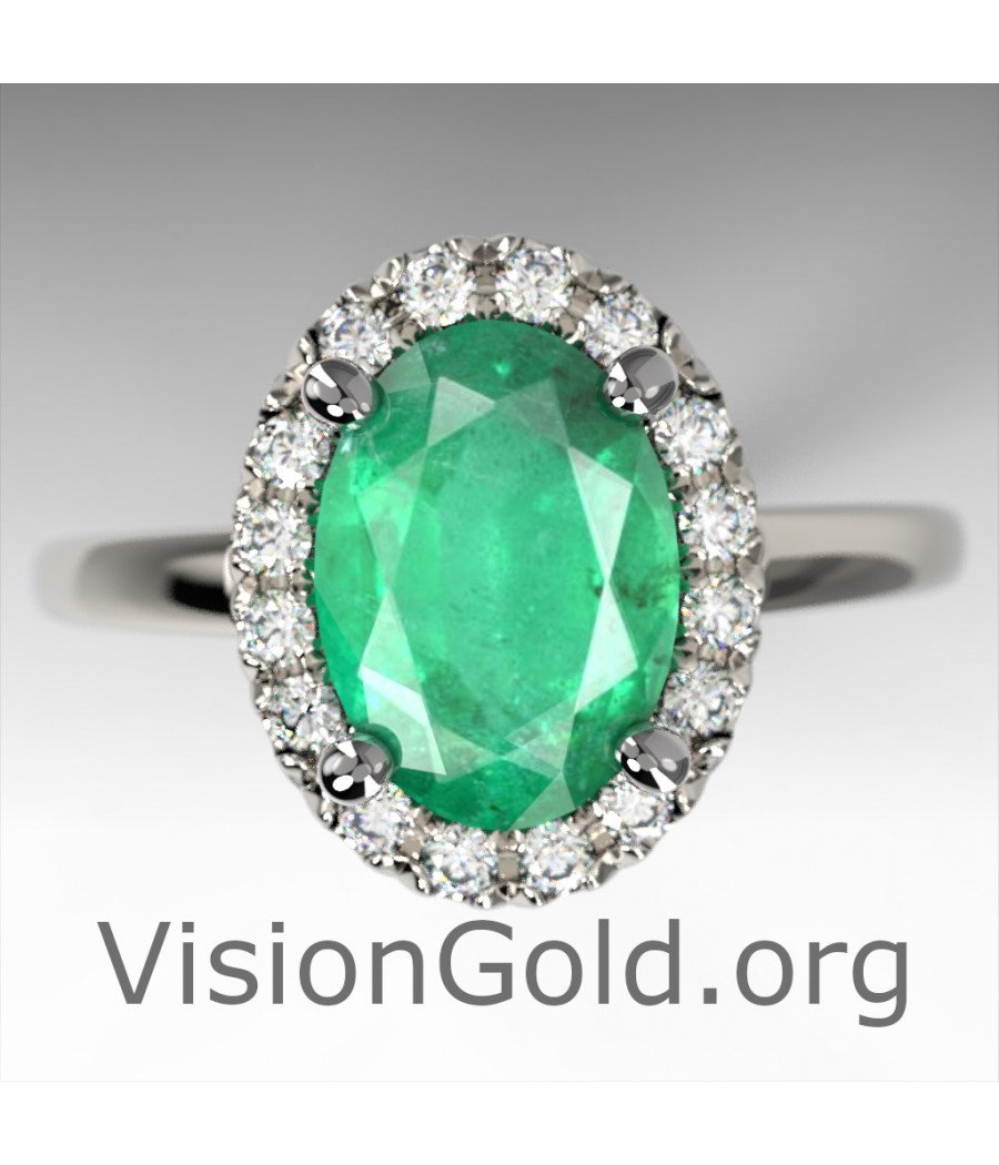 Emerald And Brilliant Diamond Ring|Visiongold® Emerald Jewelry