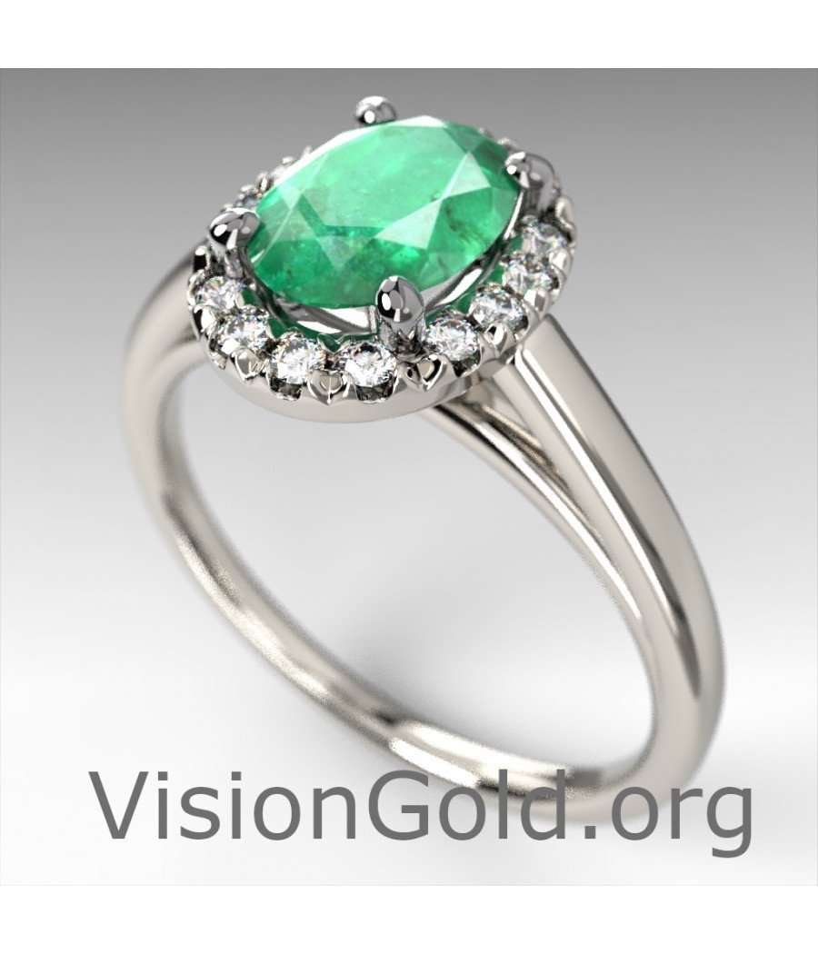 Emerald And Brilliant Diamond Ring|Visiongold® Emerald Jewelry