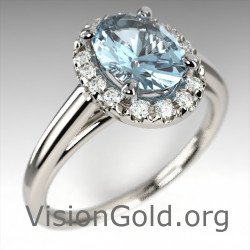 Aquamarine And Brilliant Diamond Ring|Visiongold® Aquamarine Rings 1163