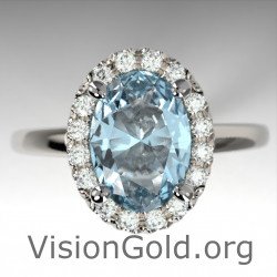 Aquamarine And Brilliant Diamond Ring|Visiongold® Aquamarine