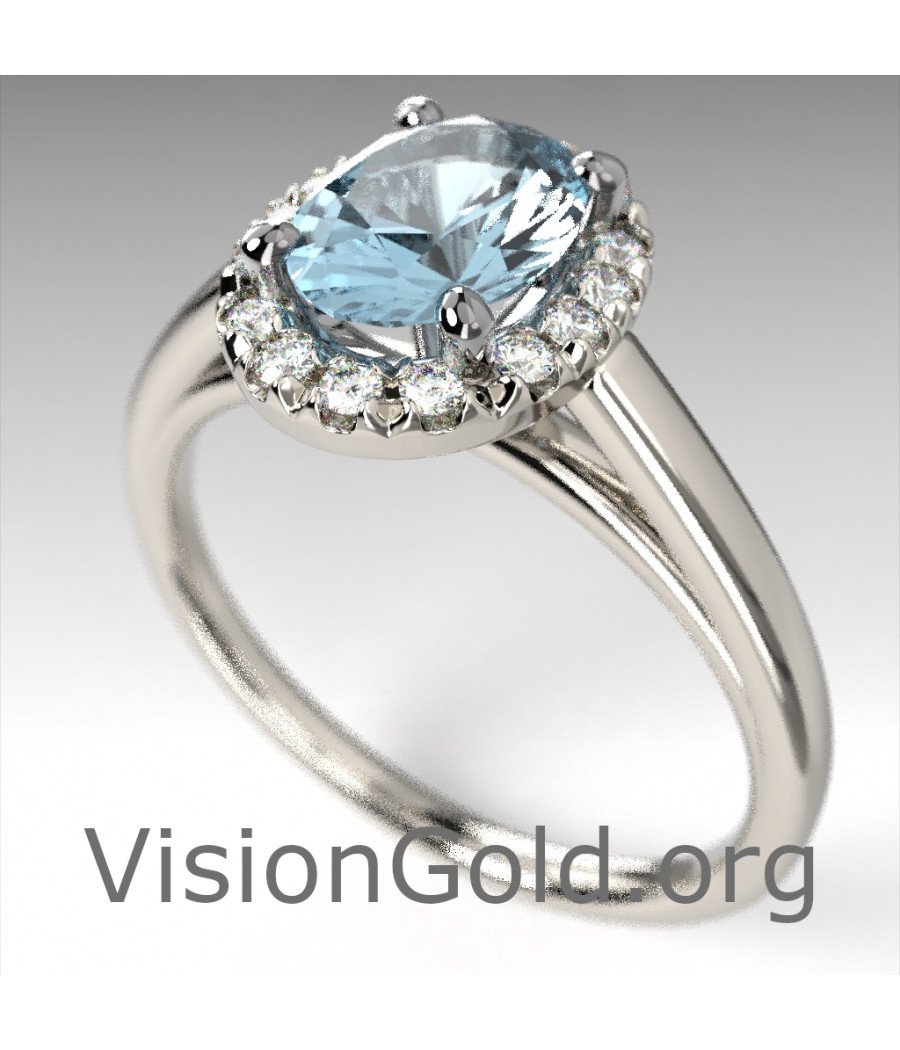 Aquamarine And Brilliant Diamond Ring|Visiongold® Aquamarine