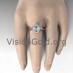 Anillo de aguamarina y diamantes brillantes|Anillos de aguamarina Visiongold® 1163