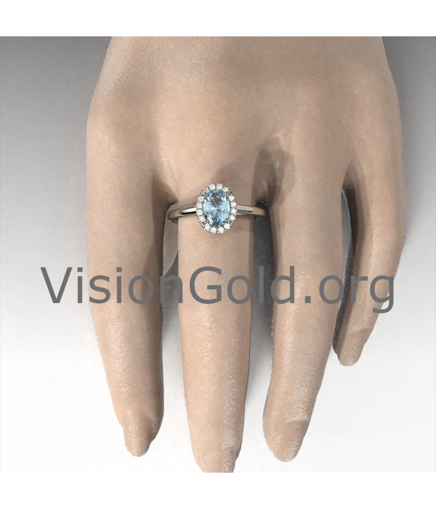 Anillo de aguamarina y diamantes brillantes|Anillos de aguamarina Visiongold® 1163