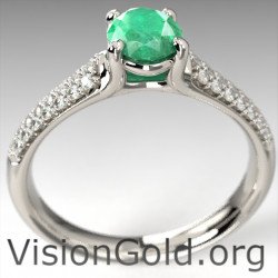 18K White Gold Oval Emerald And Diamond Ring|Visiongold®