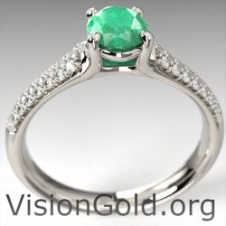 Anillo de diamante y esmeralda ovalada de oro blanco de 18 quilates|Visiongold® Emerald Jewelry 1050