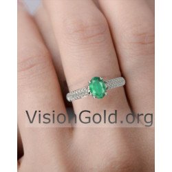 Anillo de diamante y esmeralda ovalada de oro blanco de 18 quilates|Visiongold® Emerald Jewelry 1050