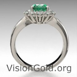 White Gold Emerald And Diamond Rosette Ring|Visiongold® Emerald