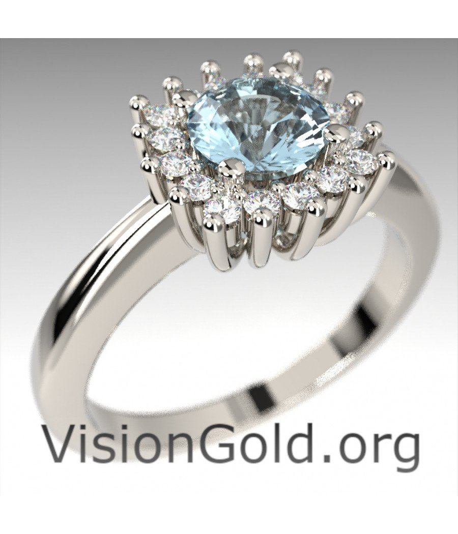 Aquamarine and Brilliant Diamond Rosette Ring|VisionGold®