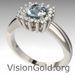 Aquamarine and Brilliant Diamond Rosette Ring|VisionGold®
