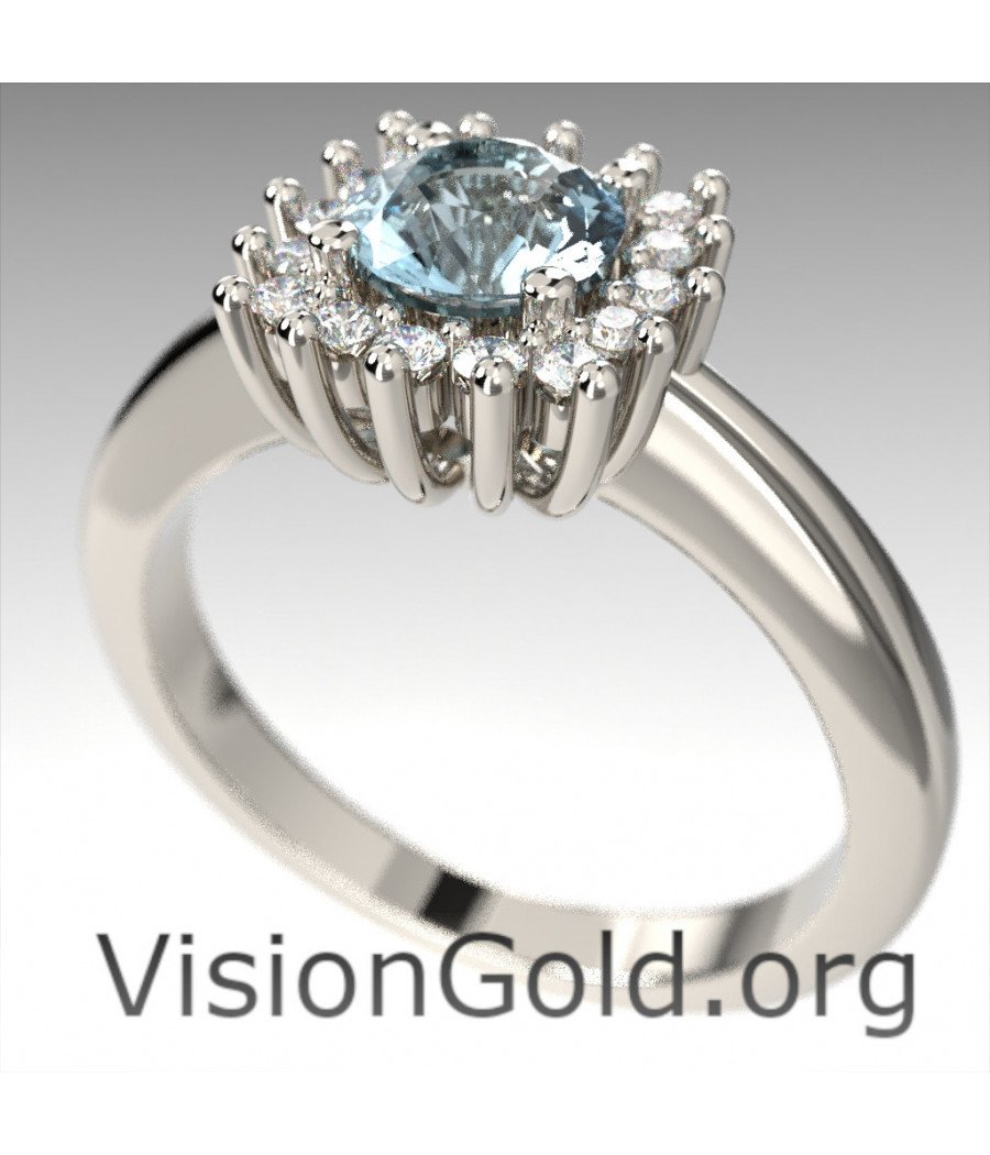 Aquamarine and Brilliant Diamond Rosette Ring|VisionGold®