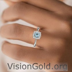 Aquamarine and Brilliant Diamond Rosette Ring|VisionGold®