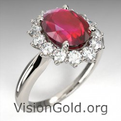 Anillo rosetón con rubíes y diamantes brillantes|Visiongold® Ruby Rings 1195