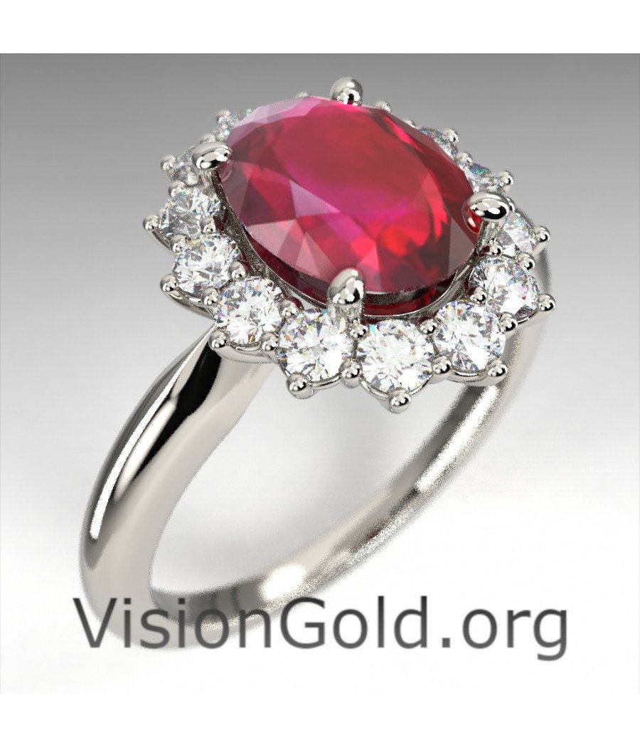 Rosette Ring With Ruby And Brilliant Diamonds|Visiongold® Ruby