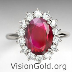 Rosette Ring With Ruby And Brilliant Diamonds|Visiongold® Ruby