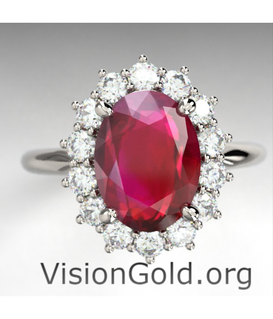 Rosette Ring With Ruby And Brilliant Diamonds|Visiongold® Ruby