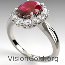 Δαχτυλίδι Ροζέτα Με Ρουμπινί Και Μπριγιάν Διαμάντια|Visiongold®