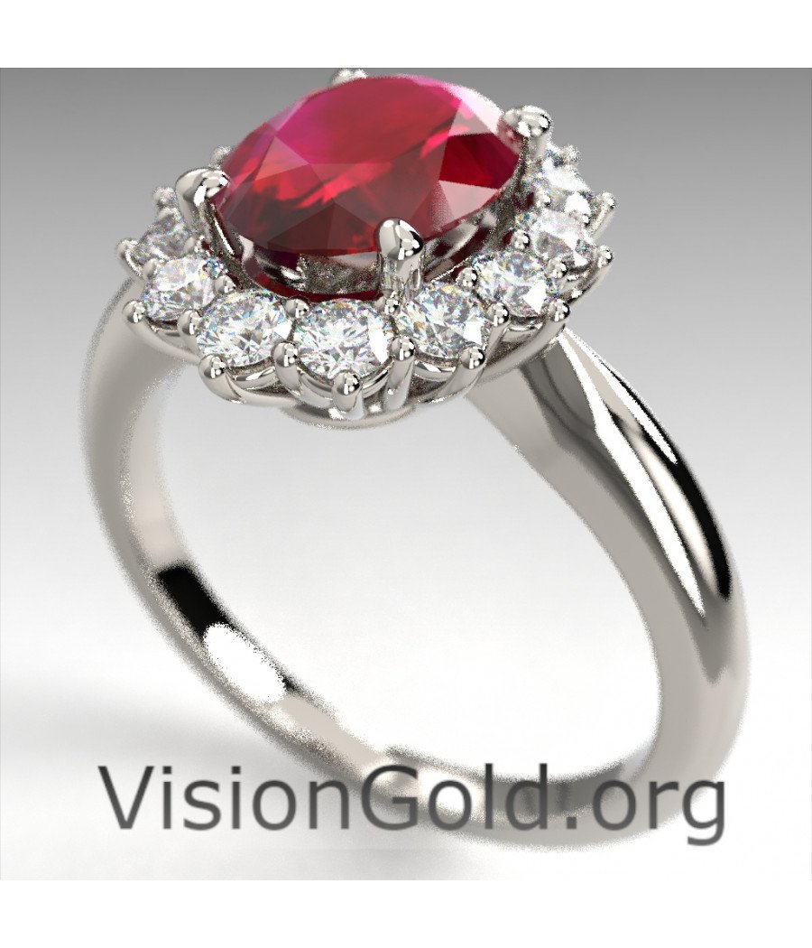 Rosette Ring With Ruby And Brilliant Diamonds|Visiongold® Ruby