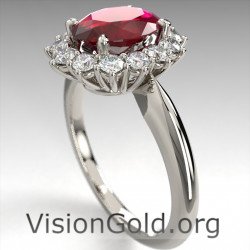 Rosette Ring With Ruby And Brilliant Diamonds|Visiongold® Ruby