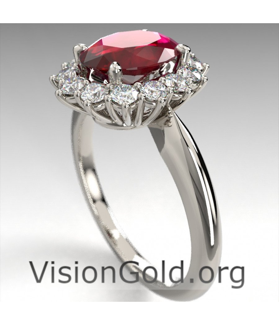 Rosette Ring With Ruby And Brilliant Diamonds|Visiongold® Ruby