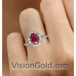 Rosette Ring With Ruby And Brilliant Diamonds|Visiongold® Ruby