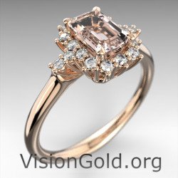 Кольцо с одним камнем K18, морганит, изумрудная огранка для свадебного предложения и бриллиантов 1200