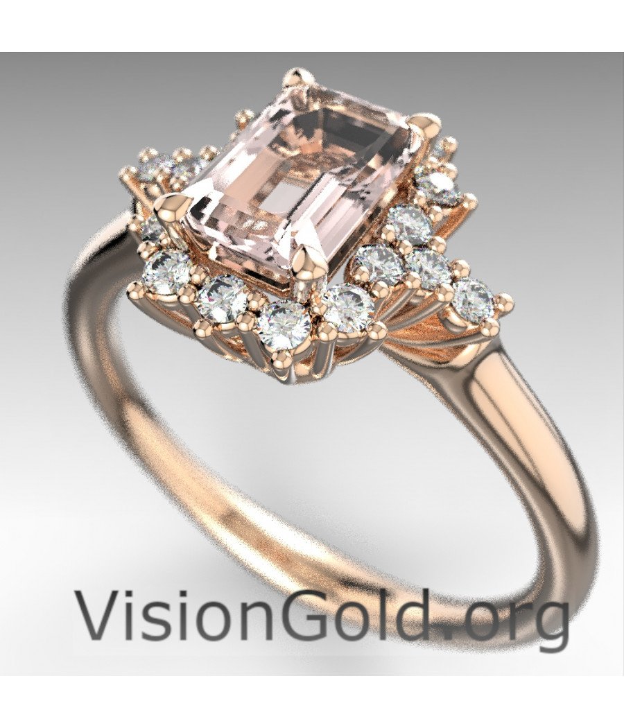 Rosette Stone Ring K18 Morganite For Wedding Proposal Emerald