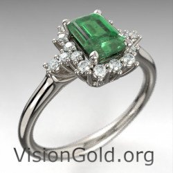 Δαχτυλίδι Με Σμαράγδι Emerald Cut Και Μπριγιάν Διαμάντια