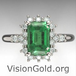 Δαχτυλίδι Με Σμαράγδι Emerald Cut Και Μπριγιάν Διαμάντια