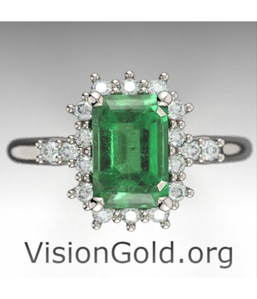 Emerald Cut Engagement Ring With Brilliant Diamonds
