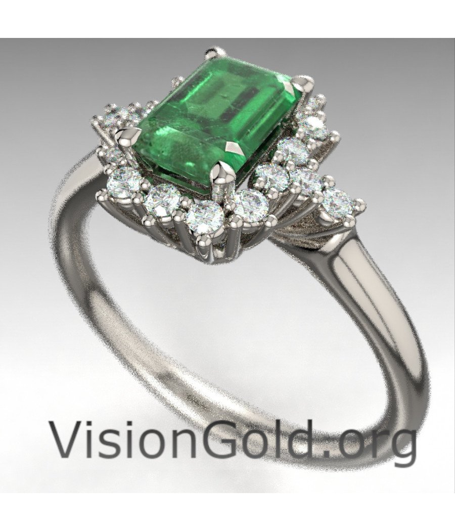 Изумрудное кольцо изумрудной огранки с бриллиантами | Женские кольца Visiongold® с изумрудами 1200